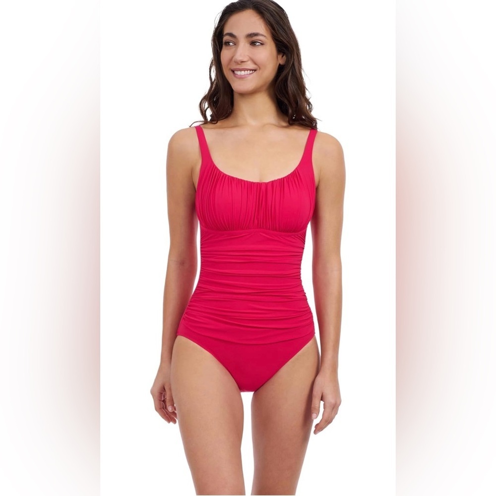 Profile by Gottex Tutti Frutti Black Peasant Shirred One Piece Swimsuit